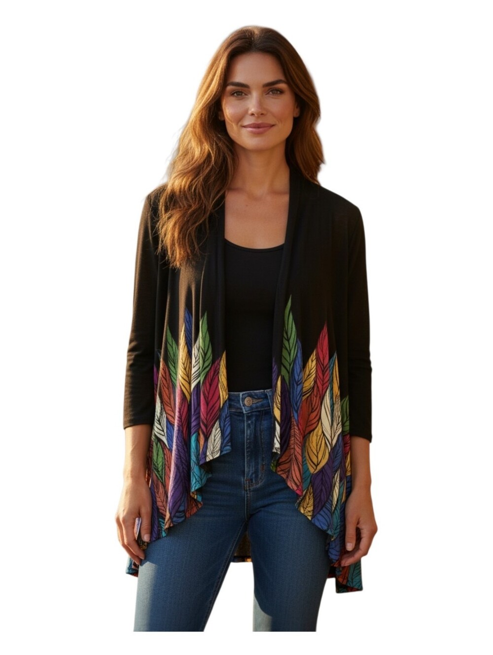 A Walk In The Park Womens Artsy Leaves Print Festival Tribal Cardigan Large